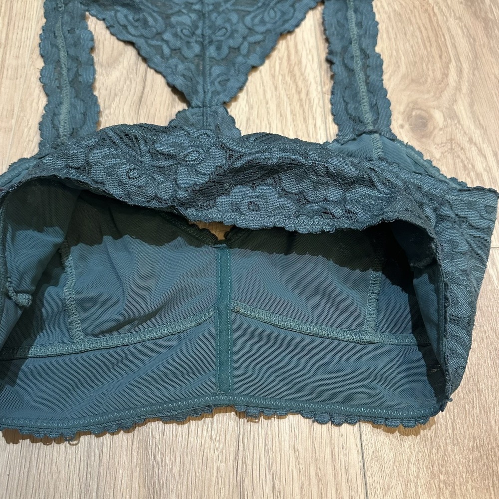 Free People Galloon Lace Racerback Bra Green Bralette Size‎ S Small Boho - Picture 7 of 7